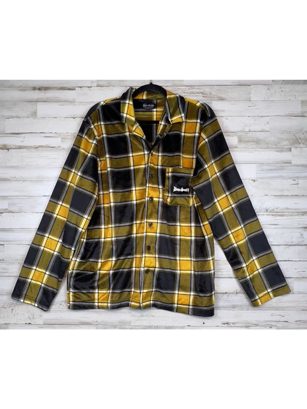 Dogg Supply Snoop Dogg Men’s Yellow Black Plaid Flannel Pajama Shirt Large